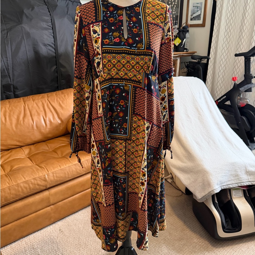 Zara Multicolor Patchwork Long Sleeve Dress
